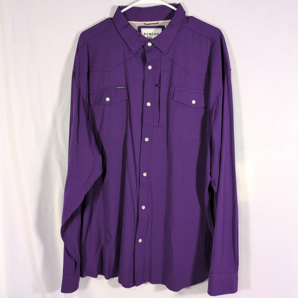 Mens XXL Poncho Shirt Regular Fit LS Pearl Snap Vented Purple